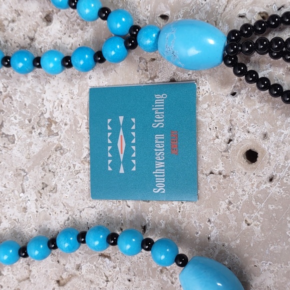 Southwestern Sterling Turquoise/Onyx Necklace - Picture 5 of 12